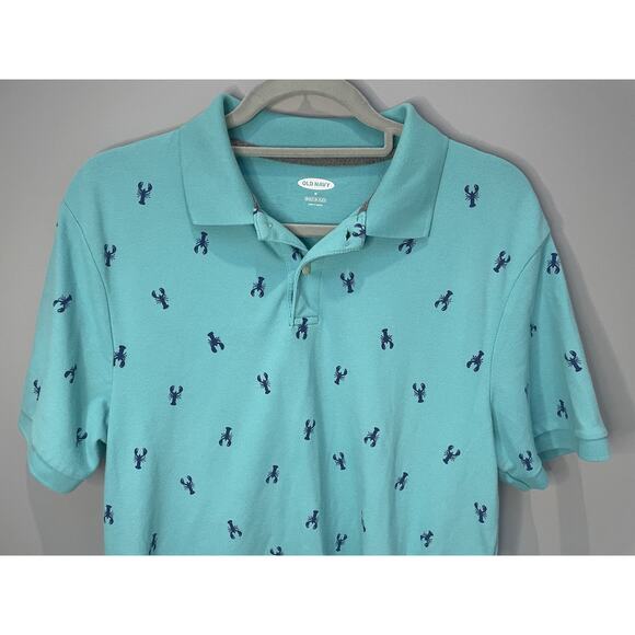 Old Navy Men's Classic Fit Pique Polo M Lobster Print Turquoise - Picture 10 of 10